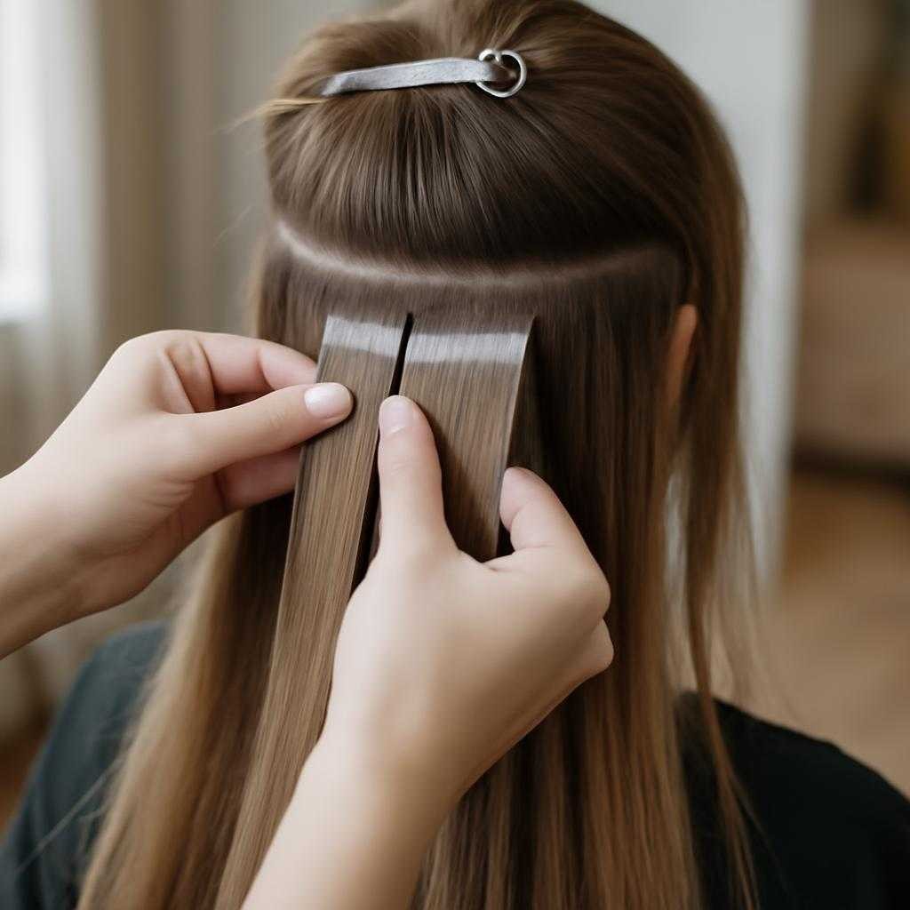 ленточное наращивание волос